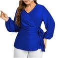 thumbnail image 1 of GuangCheng Womens Oversize Tops Fall Wrap Blouse V Neck Work Shirt Long Sleeve Dressy Casual Ruched Blouses, 1 of 7
