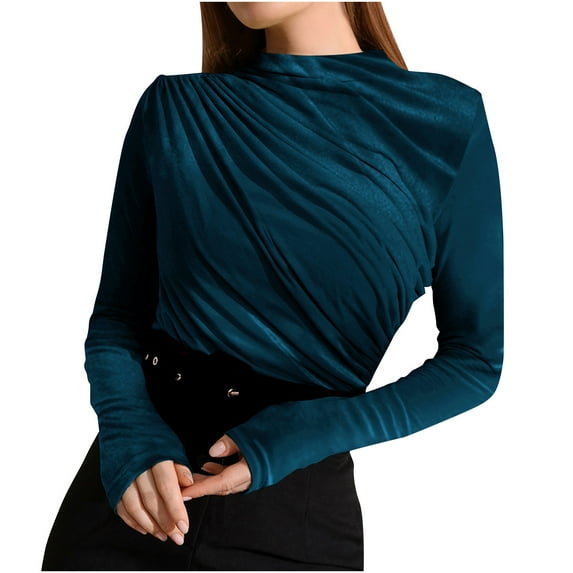 GuangCheng Womens Ruched Long Sleeve Shirts Mock Neck Fitted T Shirts Soft Basic Tops