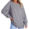 thumbnail image 1 of GuangCheng Womens Stripe Knit Tops Oversized Long Sleeve Crewneck Blouses Casual Basic Shirts with Pocket, 1 of 5