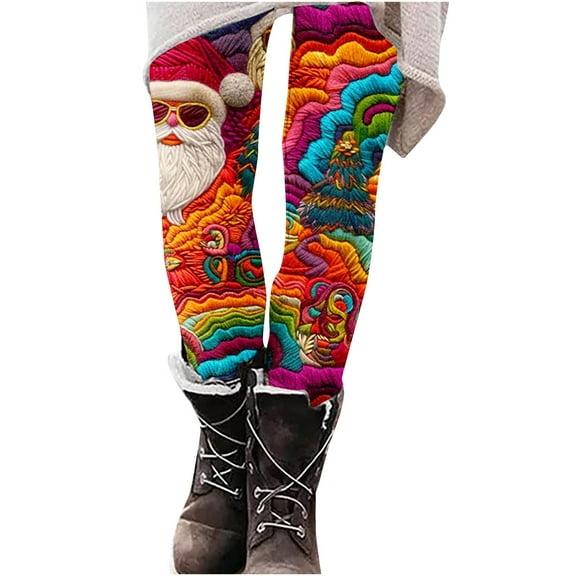 GuangCheng Yoga Pants for Women Christmas Printed High Waisted Elastic Tummy Control Yoga Pant Christmas Print Leggings Workout Tight Buttom Pants