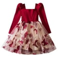 thumbnail image 1 of GuangCong Kids Girls Casual Dresses Children Long Sleeve Butterfly Embroidery Print Dresses Tulle Clothing Red Kids Girls Dresses, Sizes 5-6 Years, 1 of 9