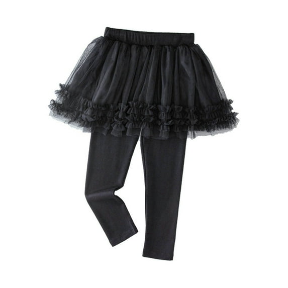 GuangCong Kids Girls Casual Dresses Footless Leggings With Tutu Ruffle Skirt Stretchy Cotton Pantskirt Black Kids Girls Dresses, Sizes 9-10 Years