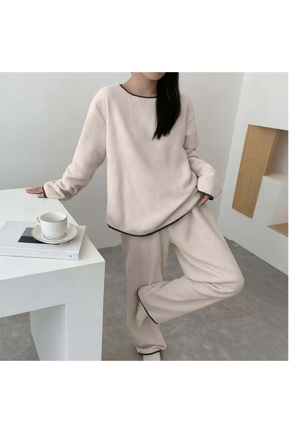 Fluffy Pajamas for Women Winter Soft Fleece Warm Pajama Set Fuzzy Pjs Flannel 2 Piece Sets with Pockets Winter Soft Fuzzy Warm wear Gift