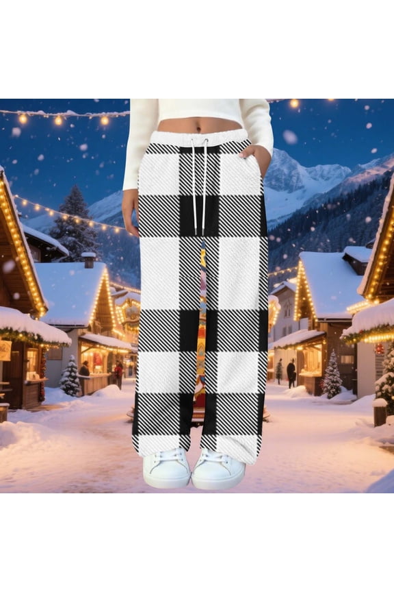 Womens Flannel Pajama Pant with Drawstring - Winter Warm Buffalo Plaid Pajama Pant - Soft Fleece Pjs Bottom Casual Elastic Waist Pants Soft Sleep Bottoms Gift