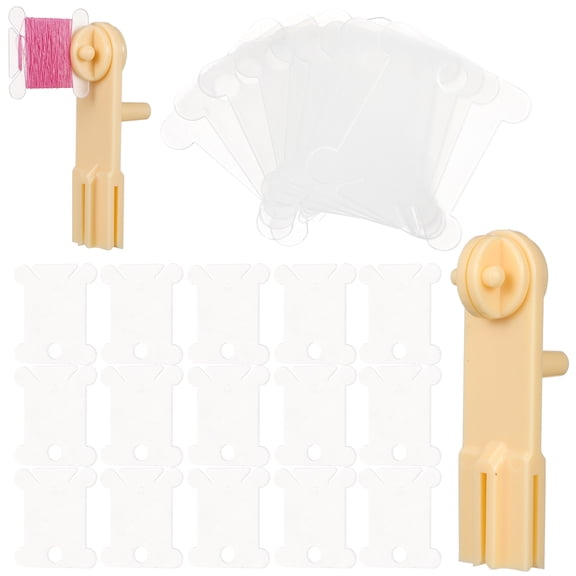 Guangmc 30 Plastic Floss Bobbins with Winder for Sewing Storage