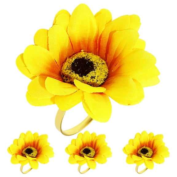 Guangmc 4pcs Sunflower Napkin Rings for Table Setting