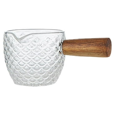 Guangmc 80ml Glass Espresso Cups with Wood Handle Spout