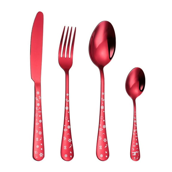 Guangmc Christmas Stainless Steel Flatware Cutlery: Red Xmas Silverware Set