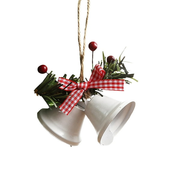 Guanhe 2Pcs White Christmas Bells with Pine Cones Berries, Tree Hanging Ornament Metal Bells for Christmas Holiday Decoration