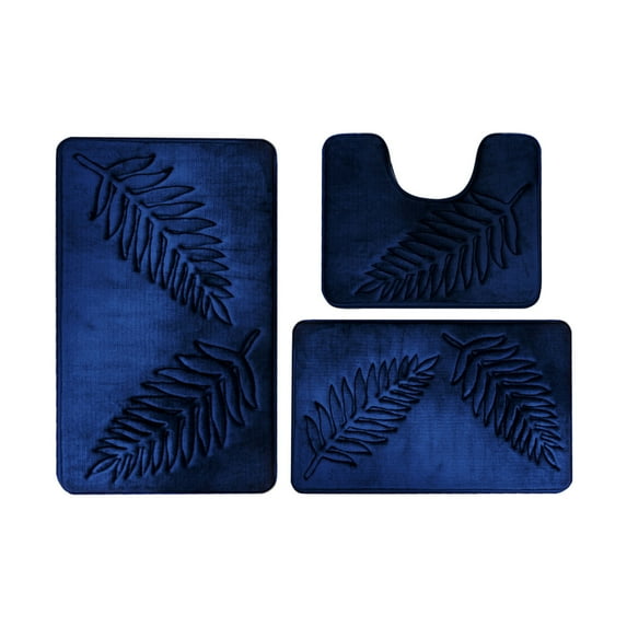 Clearance！Guanhe 3Pcs Bathroom Rugs Set, Soft Plush Toilet Mats Absorbent Non Slip Bathroom Mats, Machine Washable, 32 Colors,Navy