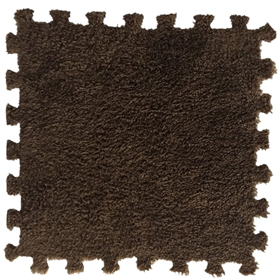 Guanhe 5Pcs Square Plush Puzzle Foam Floor Mat, 12 Colors Thickened Interlocking Carpet Tiles for Toddler Baby Playroom, Anti Slip Washable Rugs 12x12'',Coffee