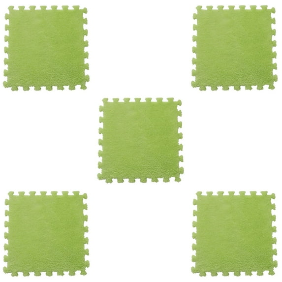 Guanhe 5Pcs Square Plush Puzzle Foam Floor Mat, 12 Colors Thickened Interlocking Carpet Tiles for Toddler Baby Playroom, Anti Slip Washable Rugs 12x12'',Green