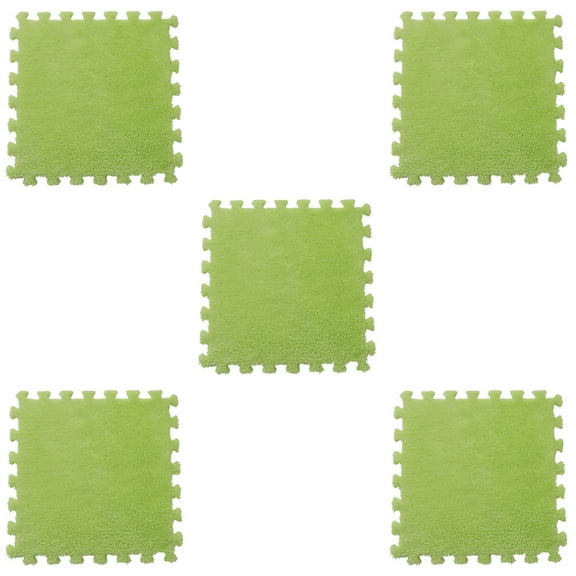 Guanhe 5Pcs Square Plush Puzzle Foam Floor Mat, 12 Colors Thickened Interlocking Carpet Tiles for Toddler Baby Playroom, Anti Slip Washable Rugs 12x12'',Green