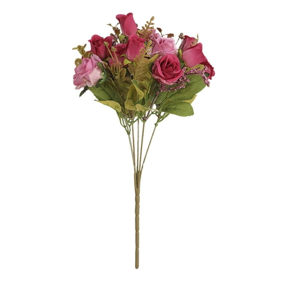 Guanhe Artificial Flowers, 15 Heads Roses Wedding Bouquets Gifts for Mom, Plastic Flower Silk Flower Dining Party Table Centerpieces Decor, Hot Pink