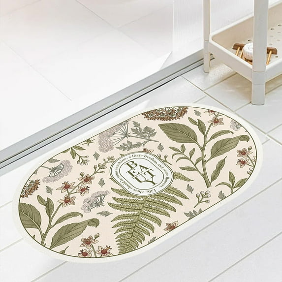 Guanhe Bath Rug, Flower Print Bathroom Rugs Anti-slip Super Absorbent Diatomaceous Earth Floor Mat for In Front Of Bathtub Shower Room