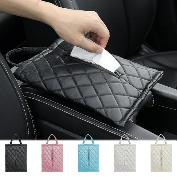 Guanhe Car Tissue Box Holder Back Seat, Leather Paper Storage Bag for Car Interior Armrest Box Sun Visor Chair Back Hanging Tissue Bag