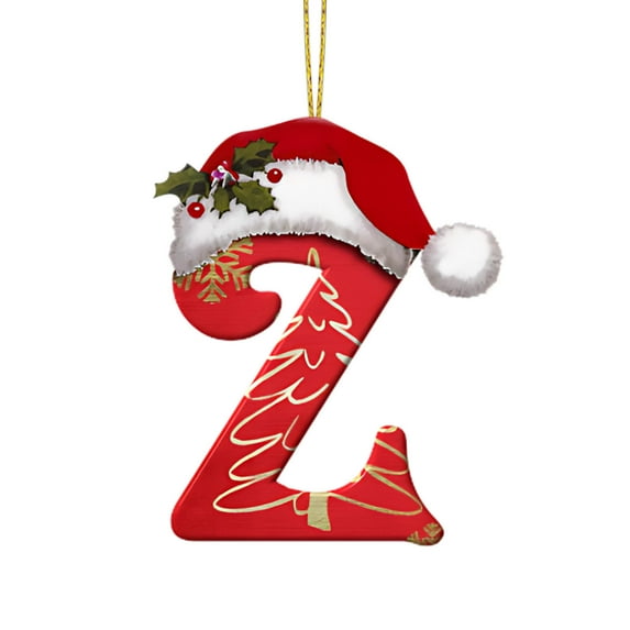 Guanhe Christmas Stocking 26 Tags Letter Personalized Christmas Acrylic Letter Ornament Letter A to Z Christmas Tree Hanging Initial with Red Hat(Z)