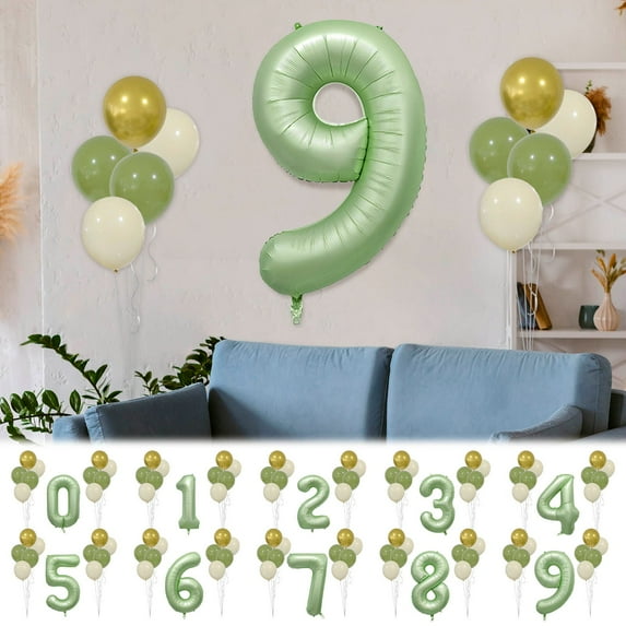 Guanhe 13Pcs Set Birthday Party Balloon Decoration, Includes 1 Foil Number Balloon, 10 Regular Balloons, 1 Ribbon, 1 Straw Party Decoration Supplies (0-9)
