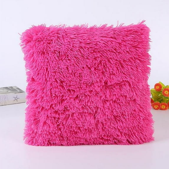Guanhe Decorative Plush Throw Pillow Case Cushion Cover 16‘’x16‘’, Soft Faux Fur Throw Pillow Cover Square Cushion Cover for Couch Sofa Bed(Hot-Pink)