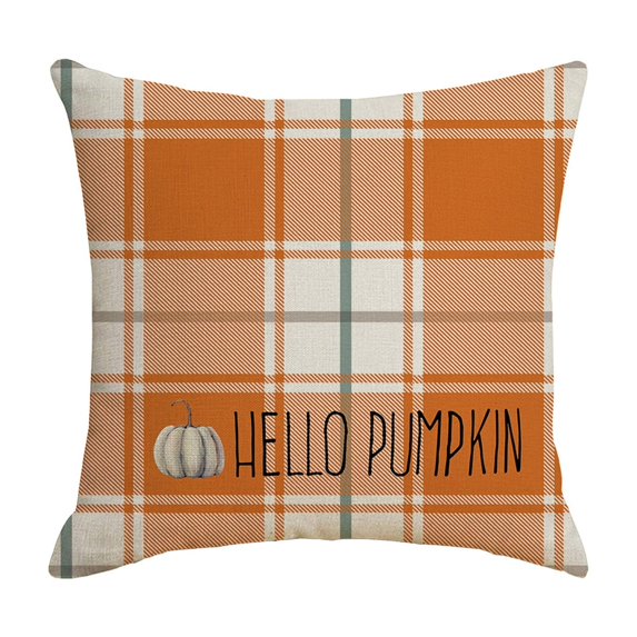 Guanhe Fall Pillow Covers 18x18 Inch Autumn Thanksgiving Orange Pumpkin Plaid Throw Pillow Covers Fall Rustic Farmhouse Pillowcases for Couch Home Decor