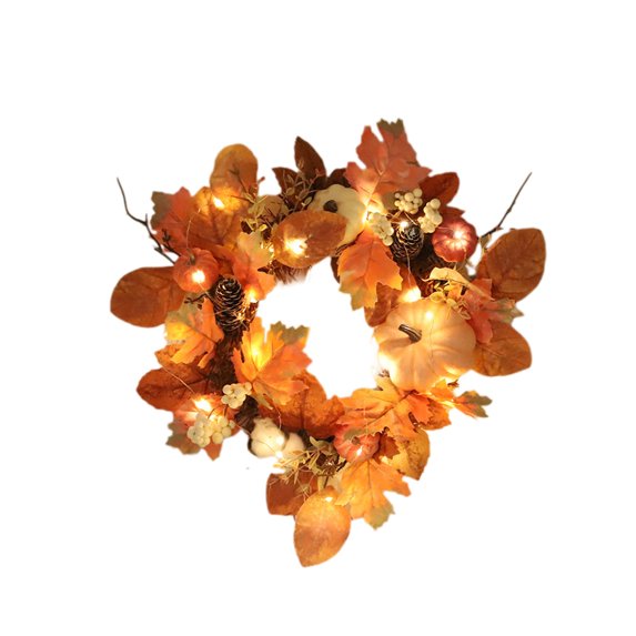 Guanhe Fall Wreath Autumn Front Door Maple Leaf Wreath Harvest Wreath, Round Leaves Fall Decorations for Outside Indoor Wall Window Festival Decor