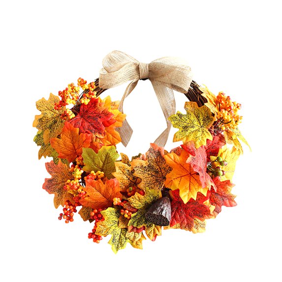 Guanhe Fall Wreath Autumn Front Door Wreath Harvest Wreath, Round Leaves Fall Decorations for Outside Indoor Wall Window Festival Decor