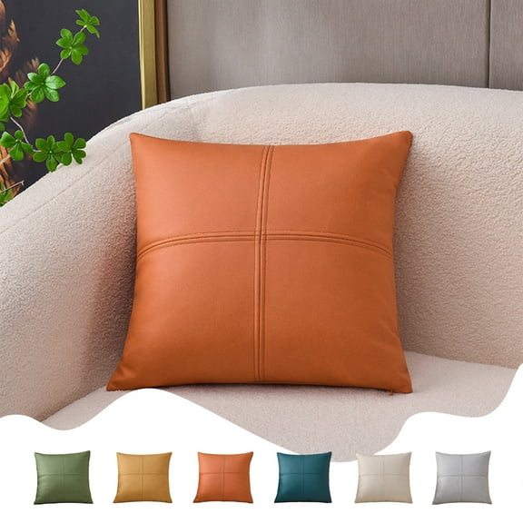 Guanhe Faux Leather Throw Pillow Covers 18x18 Inches, Leather Pilow Covers Pillowcases for Couch Bed Sofa Garden Home Decor(Orange)