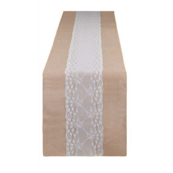 Guanhe Lace Table Flag Vintage Tablecloth Wedding Decoration Jute Linen Table Flag Tablecloths Party Supplies Decor 35.5x71inch,Khaki