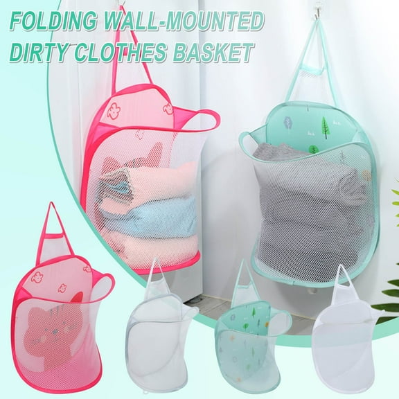 Guanhe Mesh Laundry Basket, Foldable Clothes Washing Hamper with Hanging Handles, Dirty Clothes, Kids Baby Toys Organizer