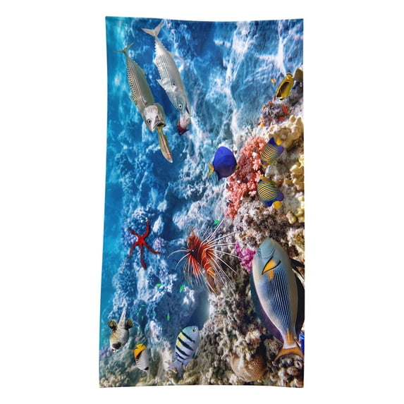 Guanhe Ocean Series Blue Beach Towel (30x60) Travel Beach Towel for Adults Lightweight Microfiber, Soft, Quick Dry, Sand Free, for Swimming, Pool, Camping, Yoga