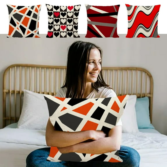 Guanhe Red Geometric Stripe Throw Pillow Cover 18x18, Soft Decorative Pillow Cases for Sofa Couch, Bed, Home Bedroom