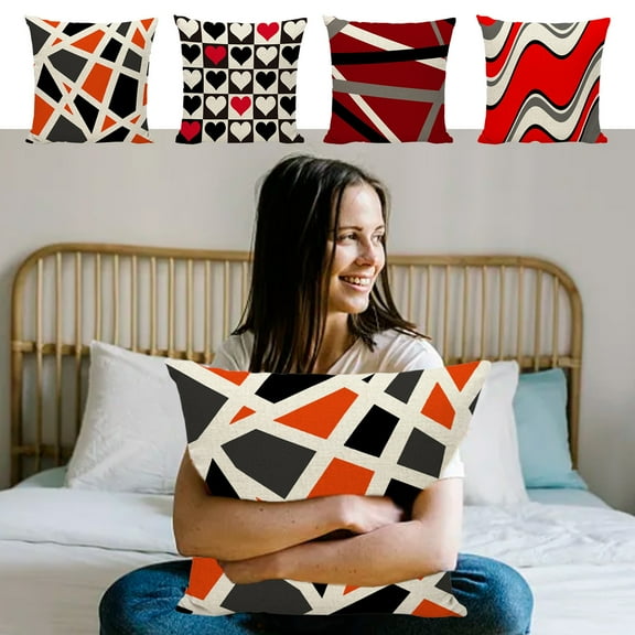 Guanhe Red Geometric Stripe Throw Pillow Cover 18x18, Soft Decorative Pillow Cases for Sofa Couch, Bed, Home Bedroom