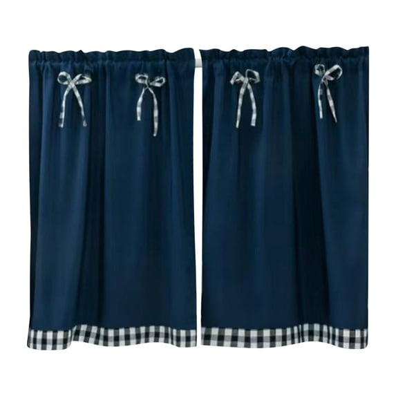 Guanhe Rustic Tier Curtains, 29inch length Kitchen Tier Curtains Cafe Curtains, Waterproof Half Window Covering Short Curtain for Bathroom-Dark Blue