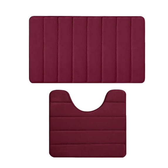 Clearance!Guanhe Set of 2 Absorbent Memory Foam Bath Mat Bathroom Rugs, Large 24"x16", Contour 16"x20",Red