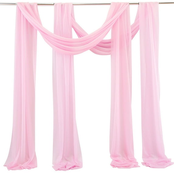 Guanhe Set of 2 Soft Voile Wedding Arch Decoration 18.1x2.5FT, Bed Canopy Scarf Curtains for Home Decor Photography Photo Prop Backdrop-Pink