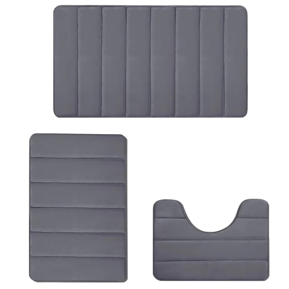 Guanhe Set of 3 Absorbent Memory Foam Bath Mat Bathroom Rugs, Large 24"x16", Small 17''x15'', Contour 16"x20",Dark Gray