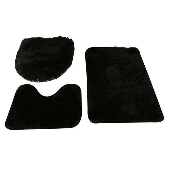 Guanhe Set of 3 Absorbent Plush Bath Mat Bathroom Rugs, Large 20x32, Contour 16x20, Toilet Seat Cover 20''x15'',Black