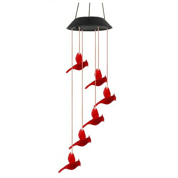 Guanhe Solar Bird Wind Chime, Solar-Powered Mobile Hanging Patio Lights with 6 Red Hummingbirds, LED Garden Decoration for Home Party Garden Decoration