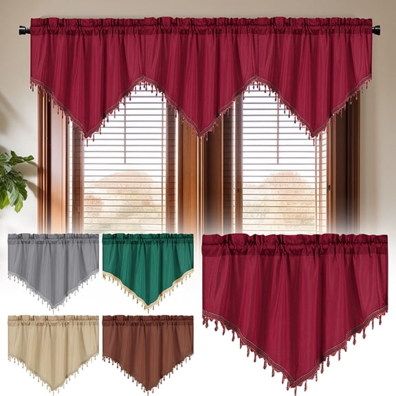 Guanhe Tasseled Valance Short Curtains for Kitchen Windows, W51.2''xL23.6'' Triangle Sheer Curtain Valances Boho Tassels Window Valances for Bedroom Bathroom