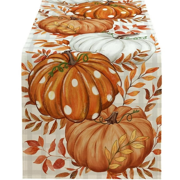 Guanhe Thanksgiving Table Runner, Gnomes Pumpkins Print Tablecloth Washable, Fall Harvest Vintage Kitchen Dining Table Decoration for Party Decor 72x13inches