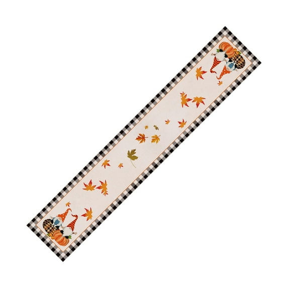 Guanhe Thanksgiving Table Runner, Gnomes Pumpkins Print Tablecloth Washable, Fall Harvest Vintage Kitchen Dining Table Decoration for Party Decor 72x13inches