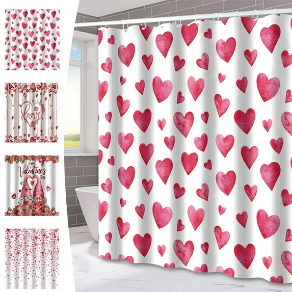 Guanhe Valentine's Day Heart Print Shower Curtain, Romantic Love Heart Tree Bathroom Decor Waterproof Shower Curtain Liners 71x71Inches