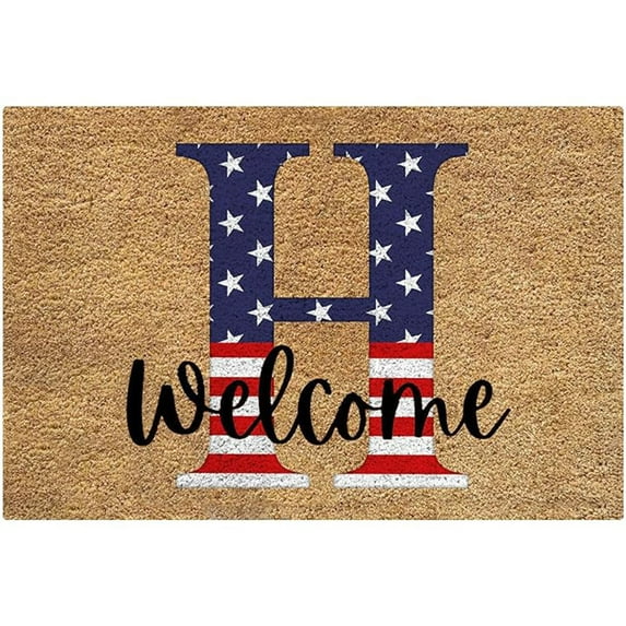 Guanhe Welcome Mats 4th of July Decorations Patriotic Coir Doormat Entryway Rug 26 Letter Print Independence Day Decorations 24x16Inches(H)