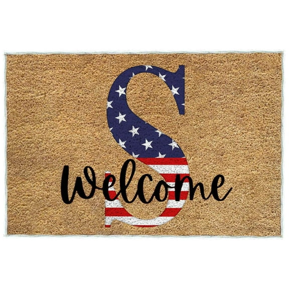 Guanhe Welcome Mats 4th of July Decorations Patriotic Coir Doormat Entryway Rug 26 Letter Print Independence Day Decorations 24x16Inches(S)