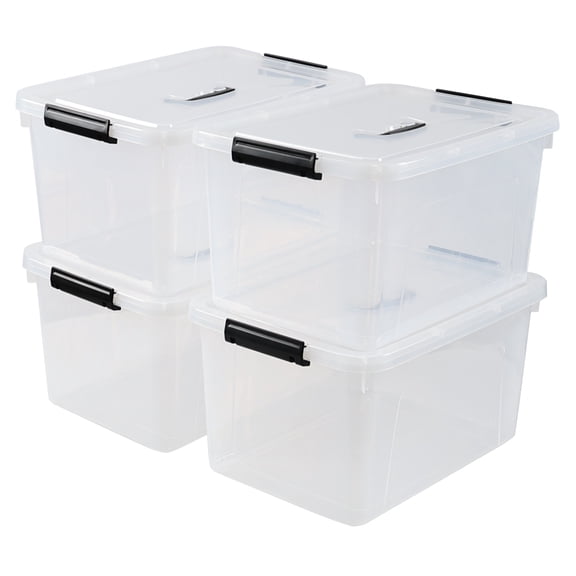 Guankan 17.5 L Plastic Clear Latching Storage Box with Lid, Storage Bin with Handle, 4 Packs