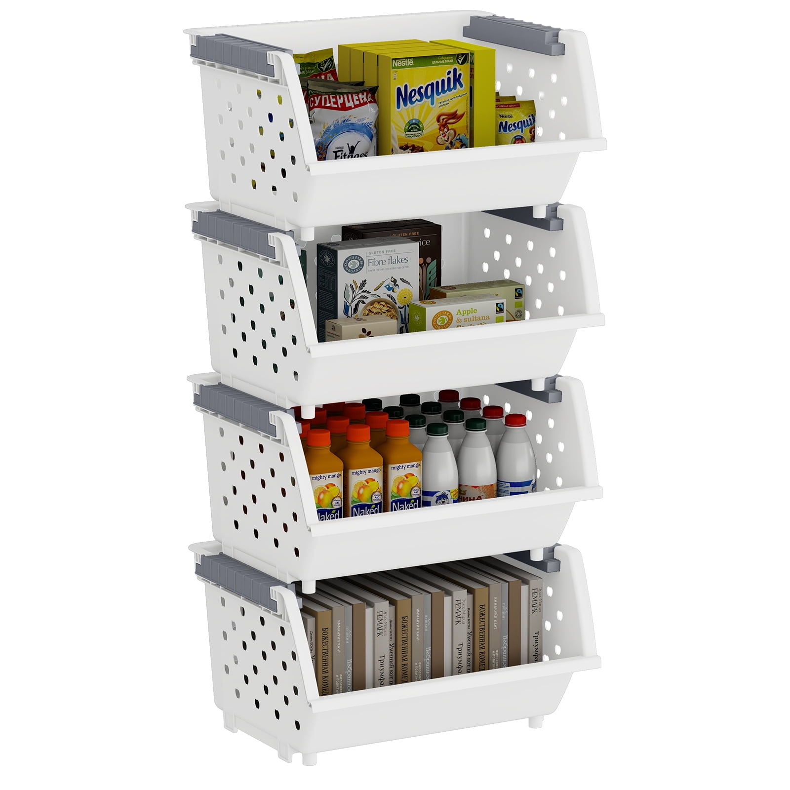 Stackable Storage For Kitchen Guankan 4-Pack Plastic Kitchen Stackable Storage Basket, Stacking ...