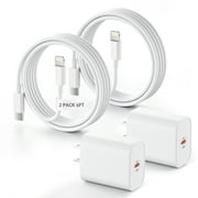 Guanxian iPhone Charger Fast Charging-[Apple MFi Certified]-2 Pack 20W PD Wall Charger with 2 Pack 6ft USB-C to Lightning Cable Compatible with iPad iPod White