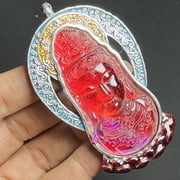 Guanyin Pendant Hand Inlaid Stone Buddhist Amulet Jewelry Traditional Talisman Accessories Spiritual Protection Pendant