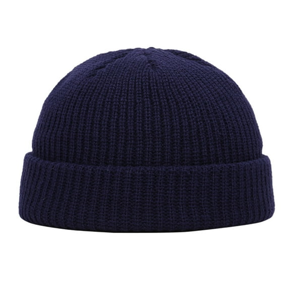 Guanyst 50% Wool Warm Cuffed Swag Knit Short Fisherman Beanie for Men Women Winter Hats Trawler Skull Cap One Size Navy