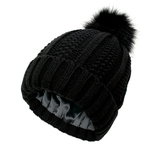 Guanyst Knitted Hat For Women Cap With Faux Knit Winter Womens Warm Hats Pom Caps One Size Black